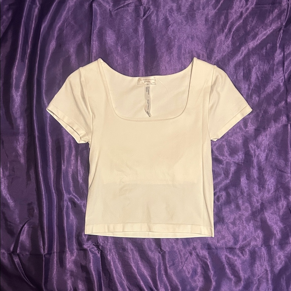 Altar'd State White Square Neck Short Sleeve Tee